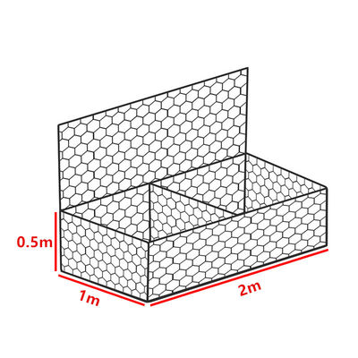 Sześciokątny gabion o wymiarach 2x1x0,5 m, podwójnie skręcony, 3,0 mm